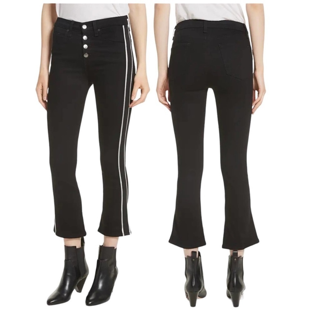 Veronica Beard Carolyn Baby Boot Cropped Jeans W/ Tux Stripes In Raven